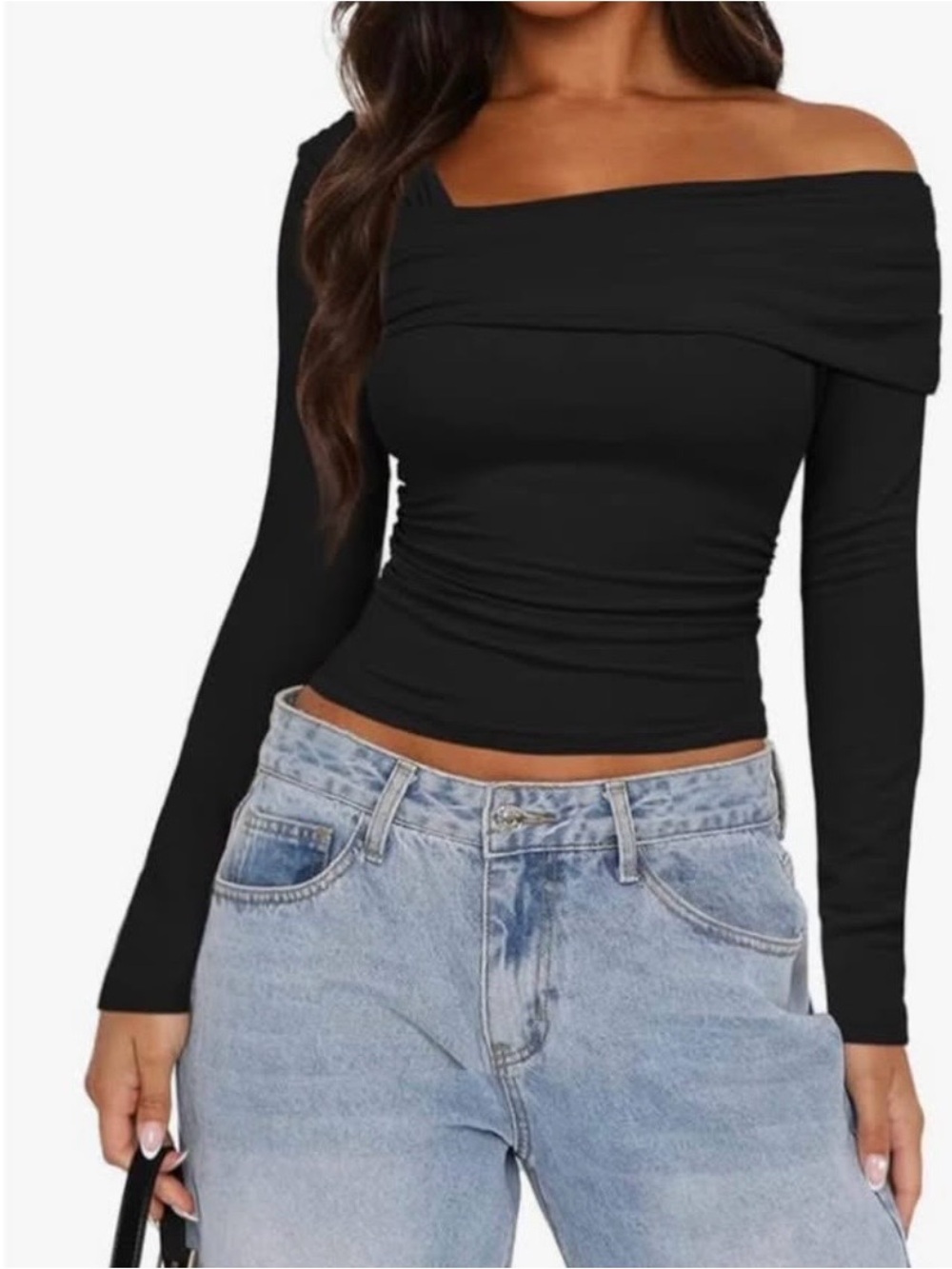 Women’s Black Off-Shoulder Long Sleeve Top